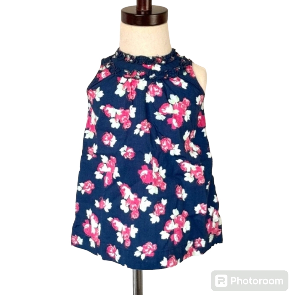 ✨️ Faded Glory 12 Month Baby Girl Blue Floral Dress Shirt Ruffle Neck Top